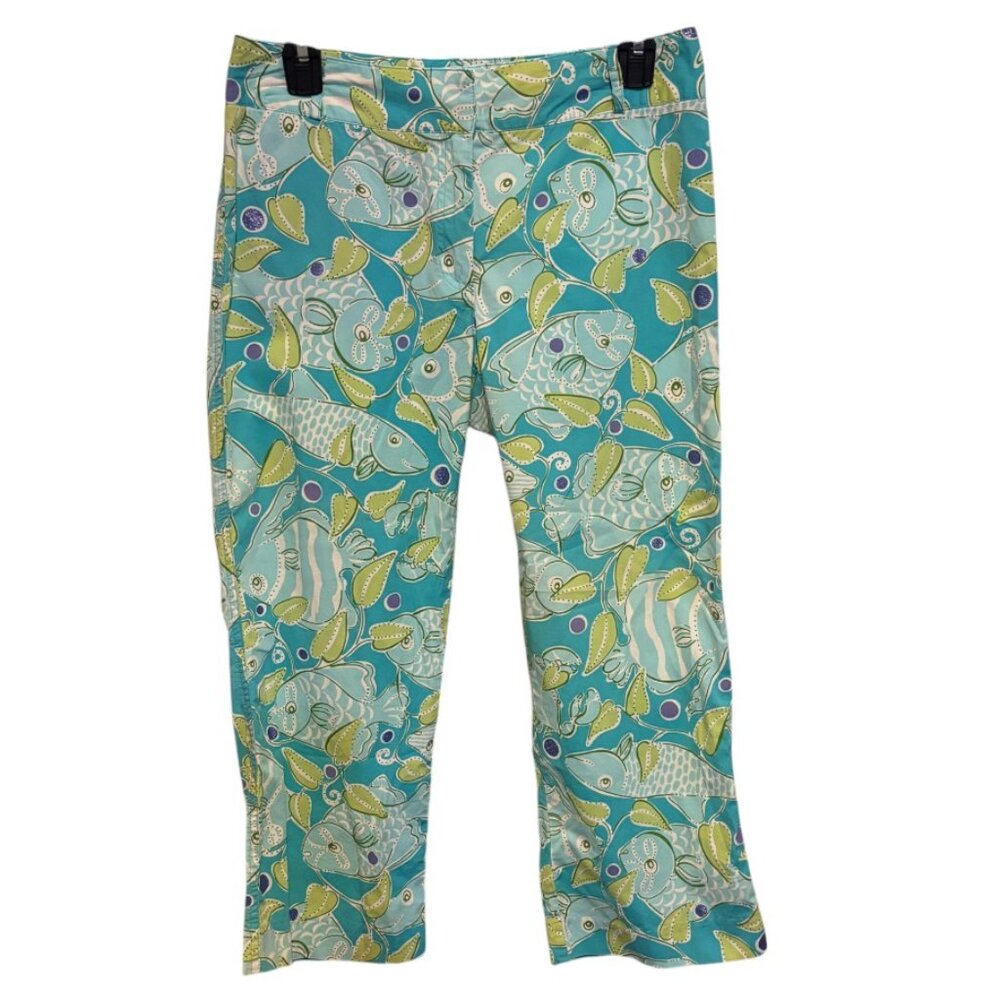 Lilly Pultizer White Label Atlantis Fish Print Cropped Pants Vintage
